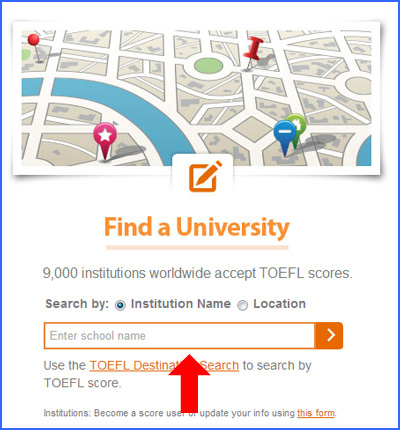 「Find a University」のところで「Institution Name」を選択