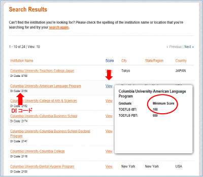 「Find a University」のところで「Institution Name」を選択